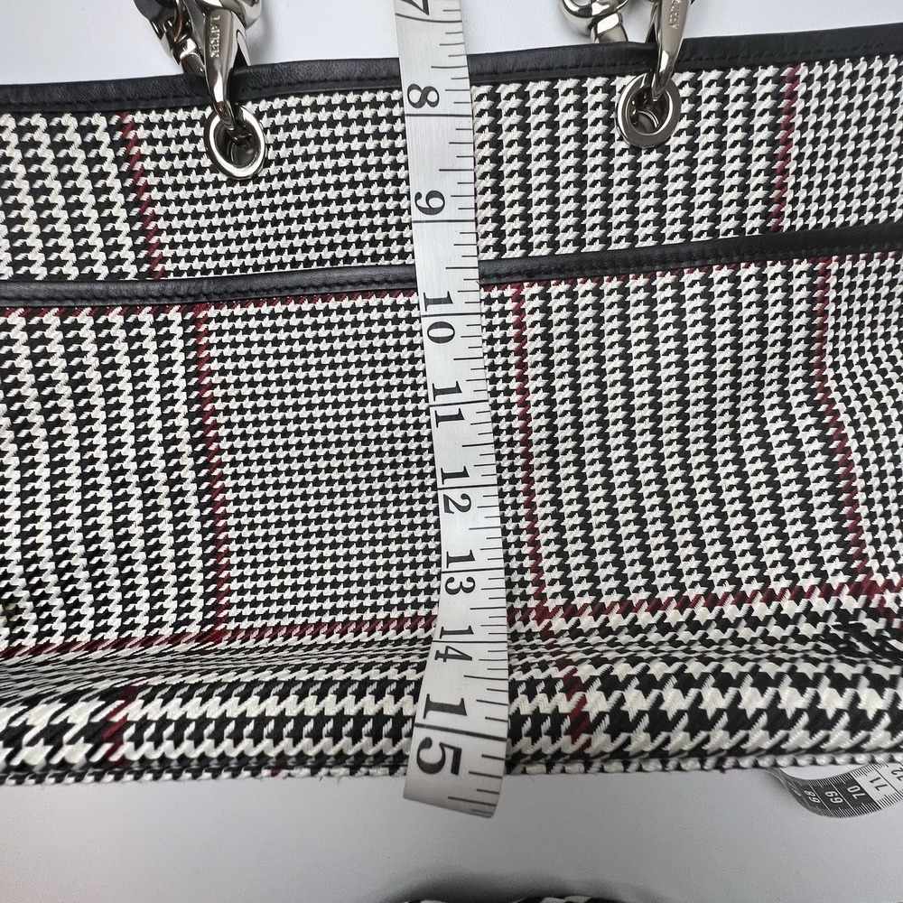 RALPH LAUREN RLL Houndstooth Plaid Leather Trimmed Tote Bag Hand Purse Vintage - Picture 15 of 16